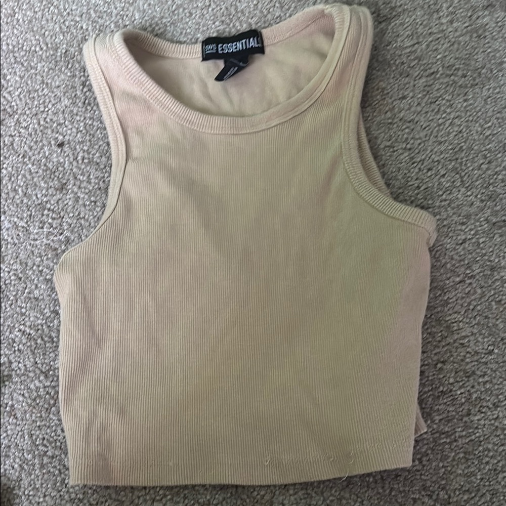 Essentials Cream Fitted Crop Tank Top